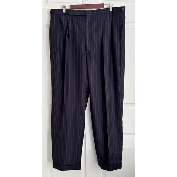 Ralph Lauren Purple Label Men's Navy Blue Pin Broken Chalk Stripe Wool Suit 46L - Picture 2 of 16